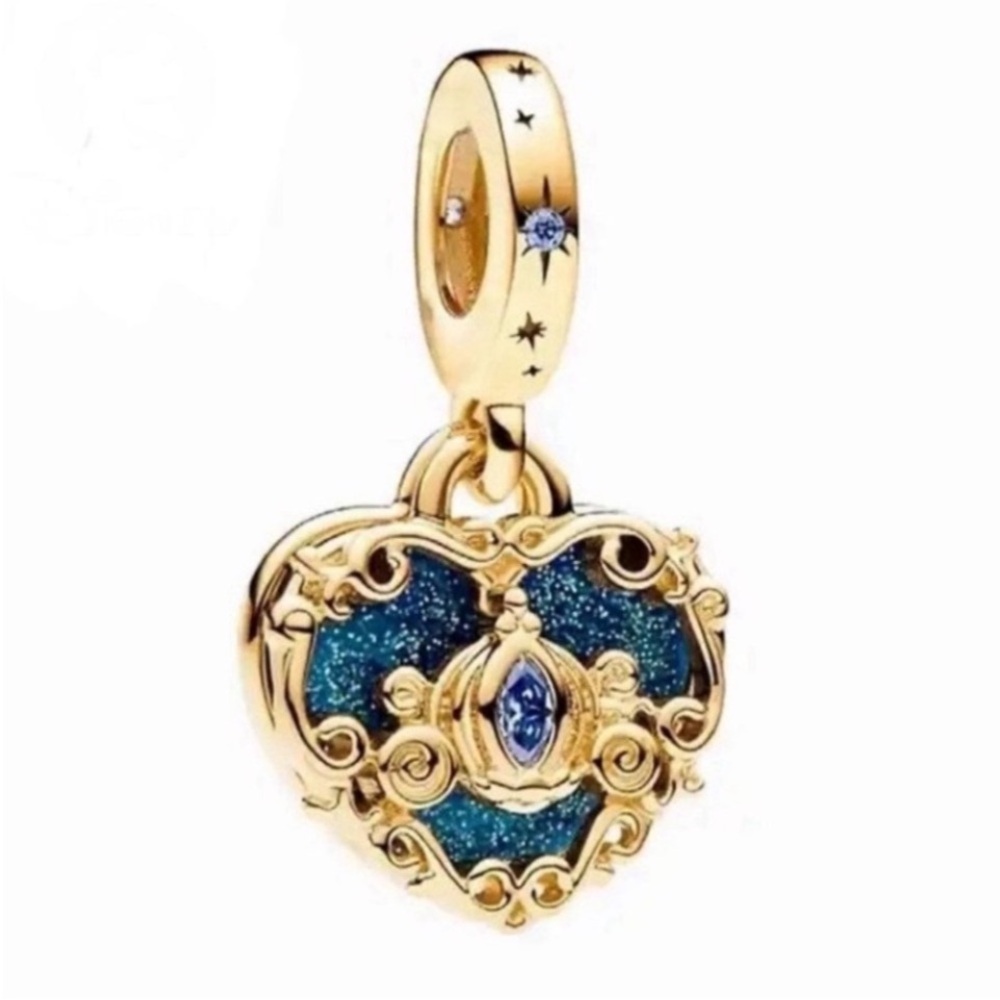 Disney Cinderella carriage heart charm gold crystal rhinestones - Picture 1 of 5